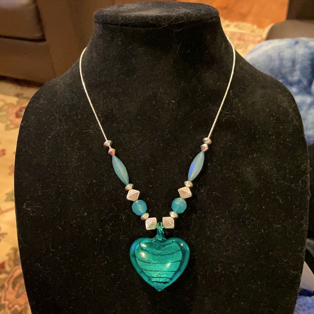 High-Quality Teal Heart Necklace (heavy)